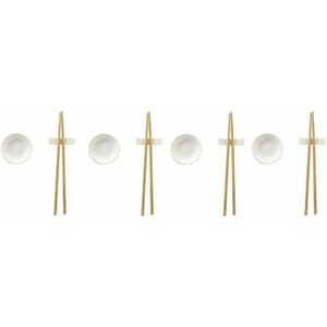 Sushi-set DKD Home Decor Bamboe Keramiek Wit Natuurlijk Orientaals 27,3 x 20,3 x 2,5 cm (12 Stuks)