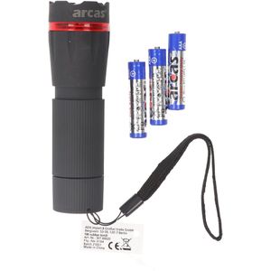 1 watt LED-zoomflitslicht met maximale zoomlens. 60 lumen inclusief 3 AAA-microbatterijen