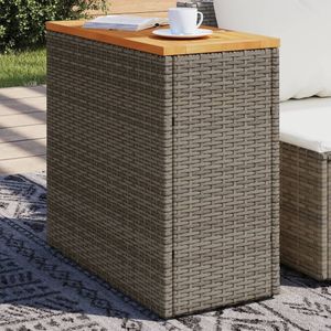 Tuinbijzettafel met houten blad 58x27,5x55 cm poly rattan grijs