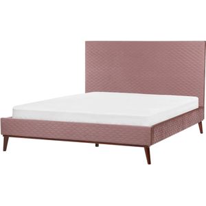 Beliani BAYONNE - Tweepersoonsbed - Roze - 160 x 200 cm - Fluweel