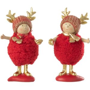 J-Line figuur Kinderen Gewei - polyresin - rood/goud - small  - 2 stuks