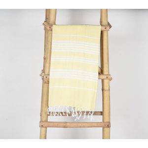 Striped Lemon Yellow Hammam Fouta Fringed Beach Towel