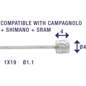 Schakel binnenkabel Elvedes voor Shimano 2250mm RVS ø1,1mm Shimano N-nippel (op kaart)