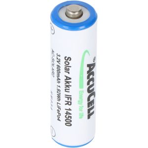 3,2 volt zonnebatterij Lithium IFR 14500 AA 600 mAh LiFePo4-batterij met onbeschermde kop 14,2 x 50,