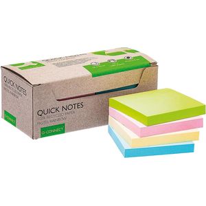 Q-CONNECT Quick Notes Recycled pastel, ft 76 x 76 mm, 100 vel, doos van 12 stuks in geassorteerde kl