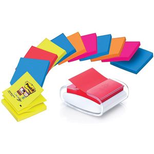 Post-it Super Sticky Z-notes dispenser Pro Color wit, voor ft 76 x 76 mm, inclusief 12 blokken van 9