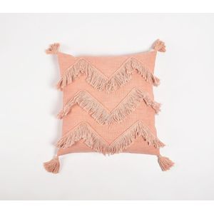 Handwoven Cotton Baby Pink Chevron Tasseled Cushion Cover