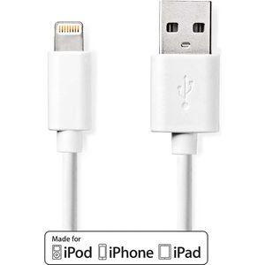 Sync and Charge-Kabel | Apple Lightning 8-Pins Male - USB-A Male | 3,0 m | Wit Nedis