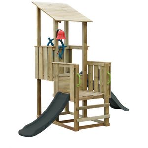 Houten Speeltoren Piraat Incl 2 Glijbanen - Prestige Garden Lange Kant Anthracite - Korte Antraciet