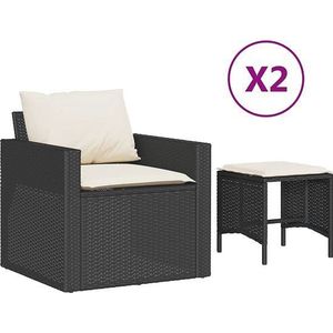 vidaXL - 4-delige - Loungeset - met - kussens - poly - rattan - zwart