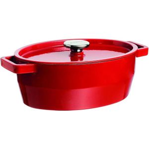 Pyrex Slowcook Ovaal Rood 3,8 L - Gietijzeren Braadpan voor Alle Warmtebronnen