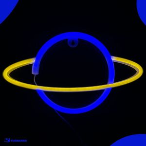Neon Lamp - Planeet Blauw / Geel - Incl. 3 Batterijen - Neon Verlichting - Neon Led Lamp