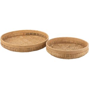 J-Line set van 2 schalen Rond - rotan - naturel