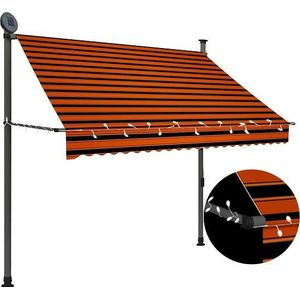 vidaXL - Luifel - handmatig - uitschuifbaar - met - LED - 200 - cm - oranje - en - bruin