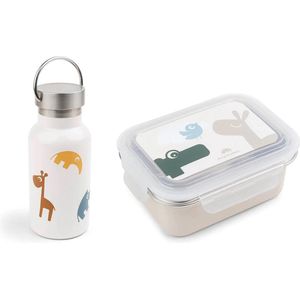 Done by Deer Sea thermo drinkfles mixed color + 3 metalen lunchbox- Lalee sand - Drinkfles