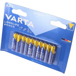 Varta Batterij Alkaline, Micro, AAA, LR03, 1.5V Longlife Power, Retail Blister (10-Pack)