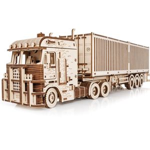 Eco Wood 3D Houten Puzzel Truck “Road King” met Container-Semitrailer Modelbouw