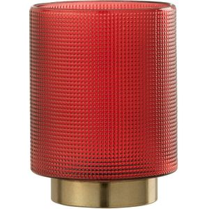 J-Line windlicht Geruit - kaarshouder - glas - rood/goud - small