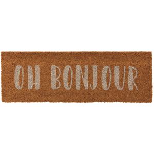 J-Line Oh Bonjour deurmat voor binnen & buiten - kokosvezel - naturel/wit - woonaccessoires