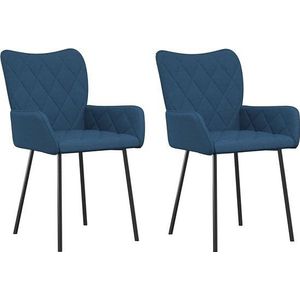 vidaXL - Eetkamerstoelen - 2 - st - stof - blauw