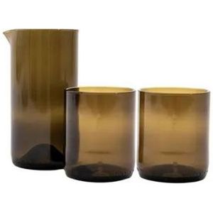 Point-Virgule set karaf 450ml en 2 glazen 250ml uit upcycled glas groen