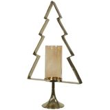 Kerstboom Aurum met windlicht met goud glas, 89cm. 2 stuks