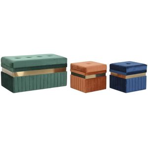 Kruk DKD Home Decor Blauw Groen Oranje Gouden Hout MDF 93 x 47 x 45 cm (3 Stuks)