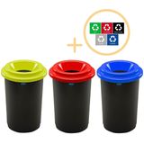 Plafor Eco Bin Prullenbak 50L Set van 3, Blauw/Groen/Rood