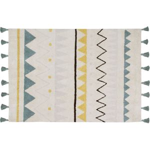 Lorena Canals Wasbaar katoen vloerkleed - Azteca Natural Vintage Azul - 120x160cm