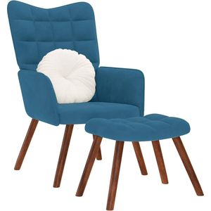 Relaxstoel met voetenbank fluweel blauw