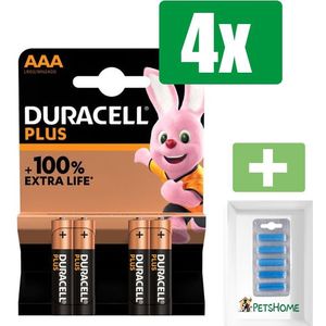 Duracell Alkaline Plus AAA batterij 4 pack - 4 verpakkingen - Inclusief PetsHome Geurstaafjes Fresh