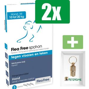 Flea Free - Anti Vlooien En Teken - Spot-on Hond 10-20Kg - 3 Pipetten - 2 Verpakkingen - Inclusief PetsHome Goudkleurige Adreskoker