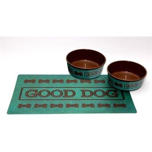 Tarhong Good Dog Set Turquoise 2 Voerbakken / Placemat Olive 17 CM 950 ML / 49X29CM