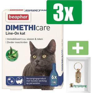 Beaphar DIMETHIcare Line On Kat - Vlooienbestrijding - 6 Pipetten - 3 Stuks - Inclusief PetsHome Goudkleurige Adreskoker