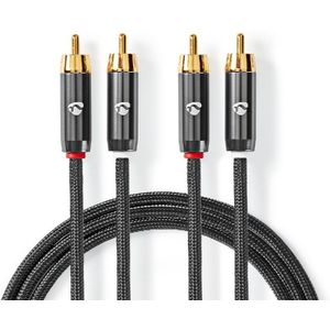 Stereo Tulp Kabel - Nylon Sleeve - Verguld - 1 meter - Gunmetal