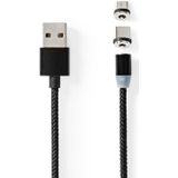 USB-A naar USB-C en USB Micro-B Oplaadkabel - Universeel en magnetisch - 2 meter - Zwart