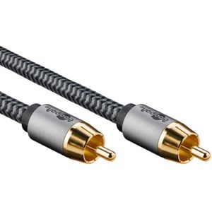Digitale Coax Audiokabel - Verguld - Premium - Nylon Sleeve - 10 meter - Zwart/Grijs