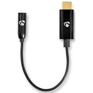 USB-C (m) naar 3.5mm Stereo Jack (v) Adapterkabel - Actief, Met DAC - Verguld - 0,1 meter - Zwart