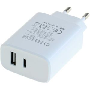 USB Thuislader Voedingsadapter 20W PD - USB-A en USB-C - Wit
