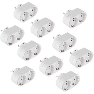 10-PACK Horizontale Stopcontact Splitter - 2-voudig - Horizontale Stopcontacten - Geaard - Wit