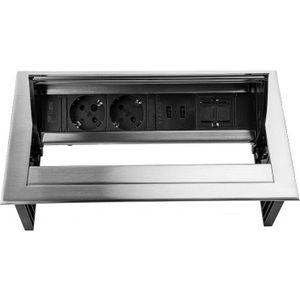Power Desk In - 2x Schuko - 2x USB-A oplaadpoort - 1x Leeg - 1 meter eGST (m) - RVS look