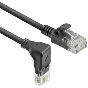 UTP CAT6A Slimline 10 Gigabit Netwerkkabel - 1 kant haaks naar onder - CU - 2 meter - Zwart