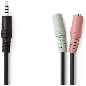 4-polige 2x 3,5mm (v) - 3,5mm Jack (m) Adapterkabel - CTIA - 0,2 meter - Zwart