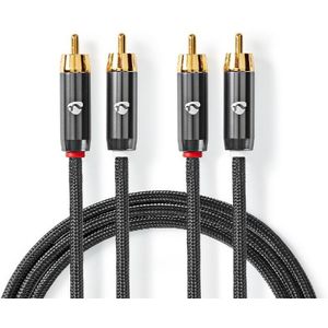 Stereo Tulp Kabel - Nylon Sleeve - Verguld - 2 meter - Gunmetal