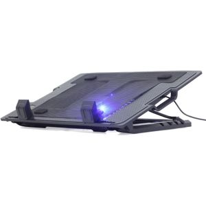 Verstelbare Laptopstandaard - Tot 17 inch - met Koelventilator - 2-poorts USB Hub - Zwart/Blauw