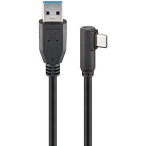 USB-C haaks (links/rechts) naar USB-A kabel - USB3.0 - tot 0,9A / zwart - 3 meter