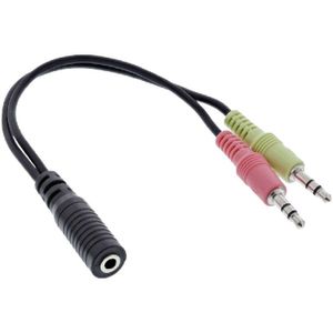 InLine 4-polige 3,5mm Jack (v) - 2x 3,5mm (m) Adapterkabel - CTIA - 0,15 meter - Zwart