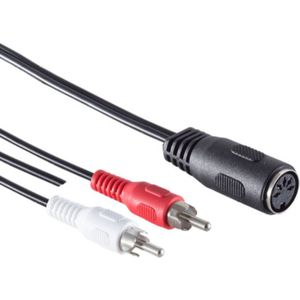 5-pin DIN (v) - Stereo Tulp (m) Kabel - Met aardedraad - 0,2 meter - Zwart
