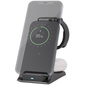 3-in-1 Draadloze Oplaadstandaard voor iPhone, AirPods en Apple Watch - 15W - Zwart