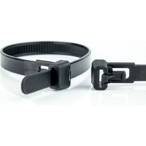 Hersluitbare Kabelbinders - 370 x 4,8mm - Trekkracht tot 22,2kg - 100 stuks - UV bestendig - Zwart